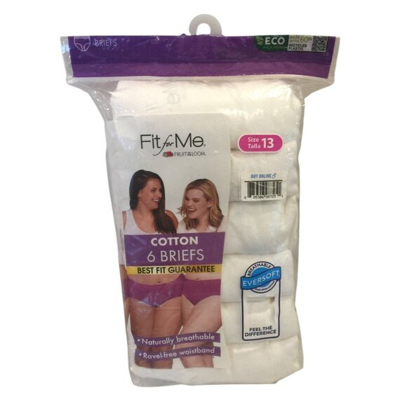 FIT FOR ME Fruit of the Loom Ladies Size 13 White Cotton Briefs Set of 6 - Picture 1 of 3